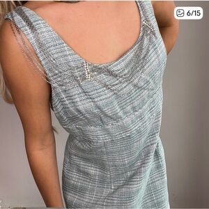 #154 ANTONIO MELANI Teal Blue Textured with chains Dress. Size 14